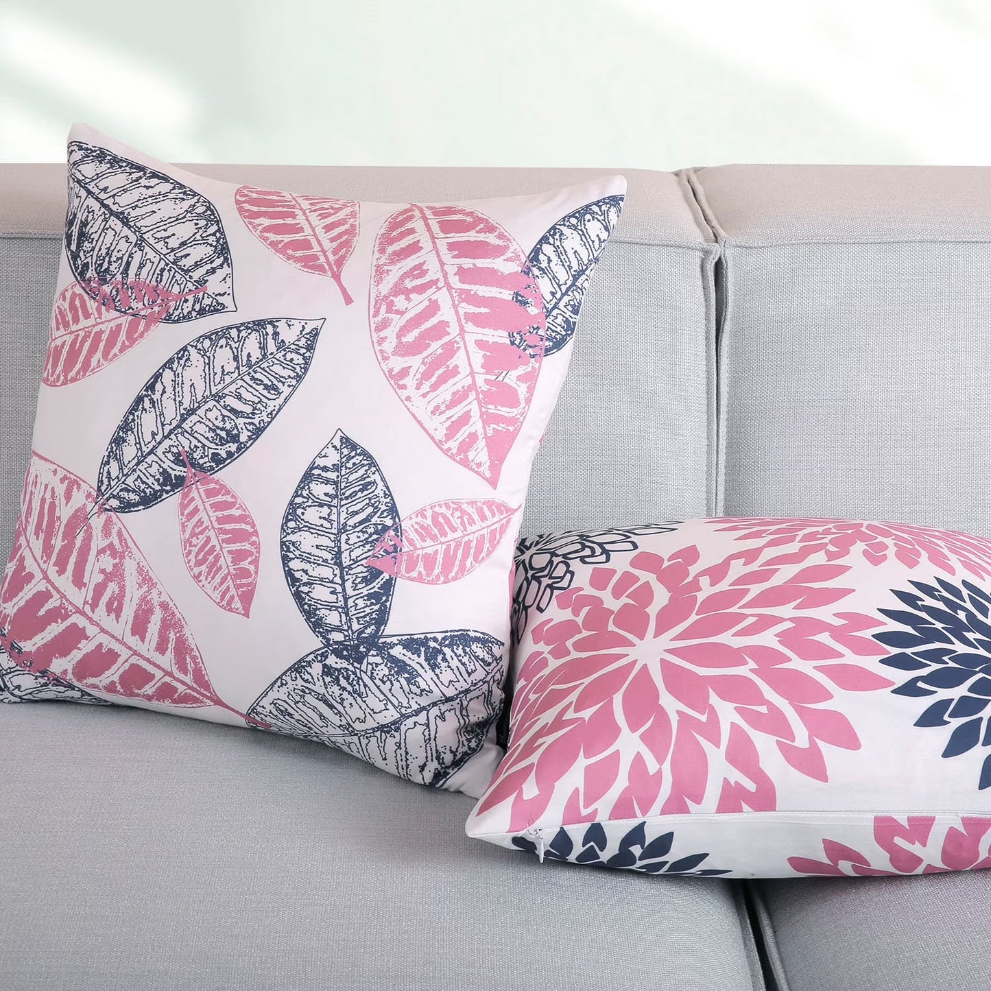New Living Series Double Side Design Decorative Throw Pillow Cover, 18" X 18", Blue Pink, 4 Set