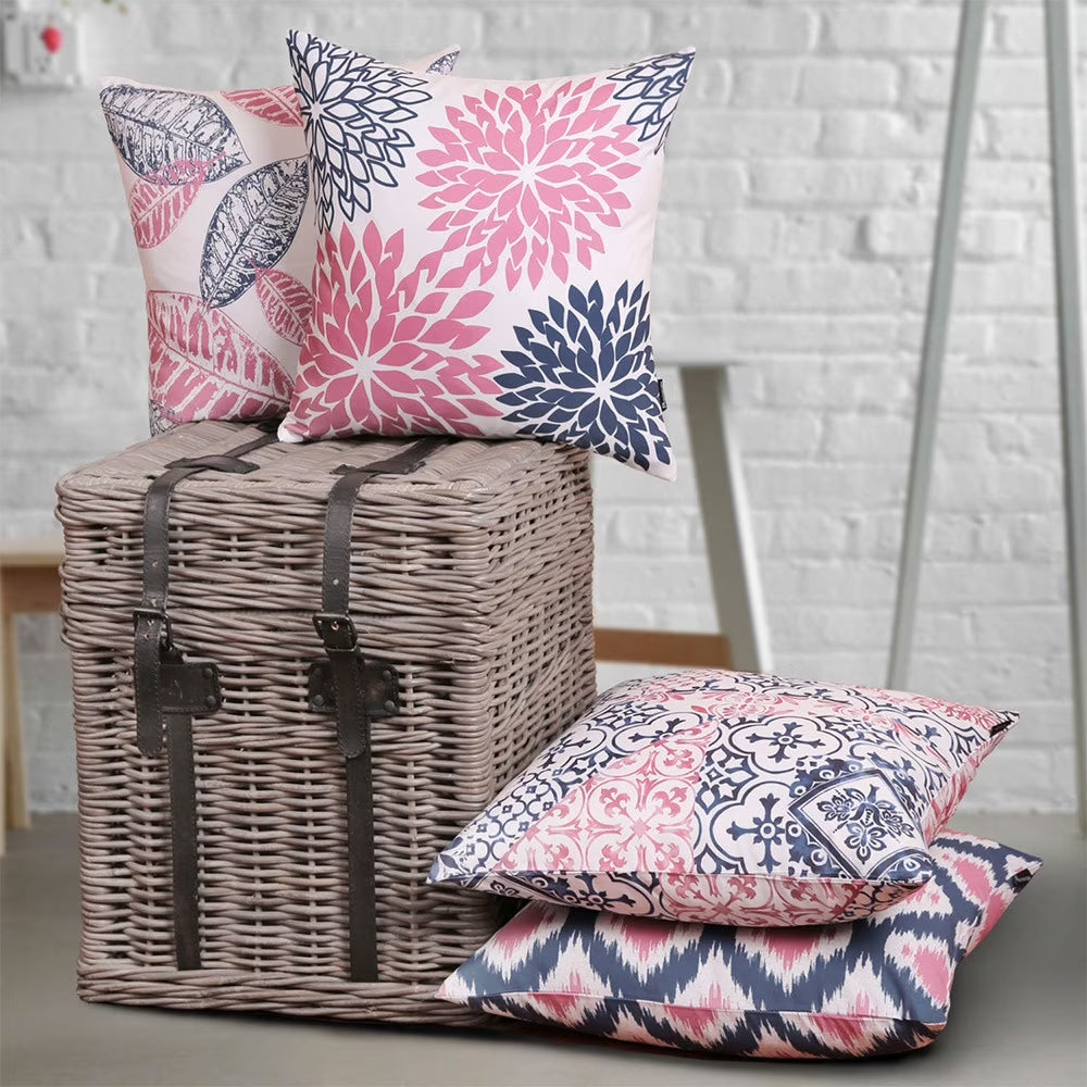 New Living Series Double Side Design Decorative Throw Pillow Cover, 18" X 18", Blue Pink, 4 Set