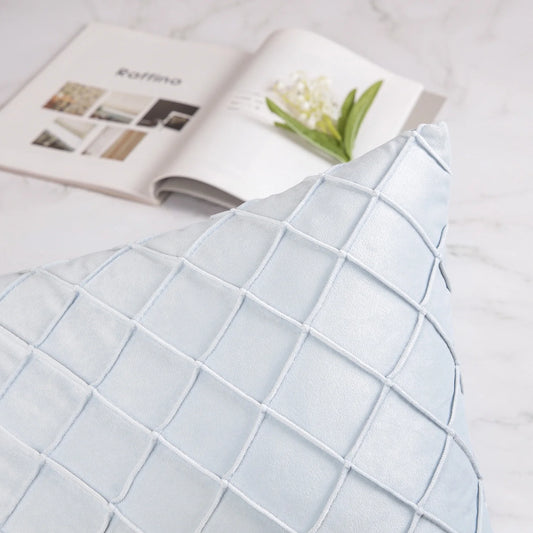 18" X 18" Modern Light Blue Plaid Velvet, Polyester Throw Pillow , ( 2 Count)