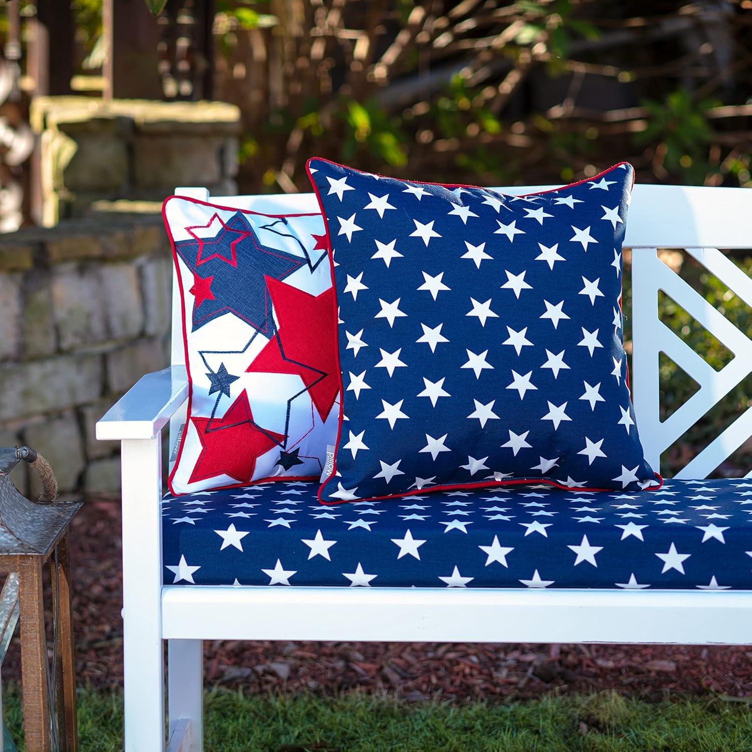 Americana Indoor/Outdoor Throw Pillows, 2 Count, Accent - 16.5" X 16.5", Blue/White Macey