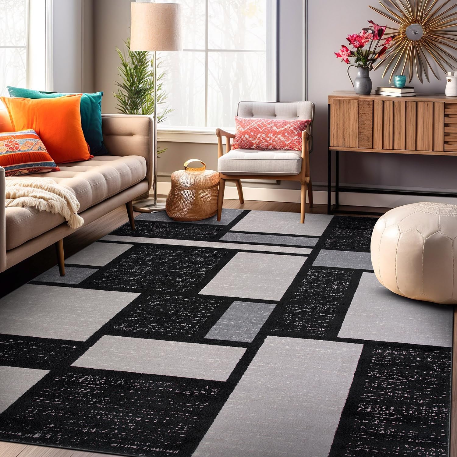 Contemporary Modern Boxes Design Soft Indoor Area Rug 7'10" X 10'2" Gray
