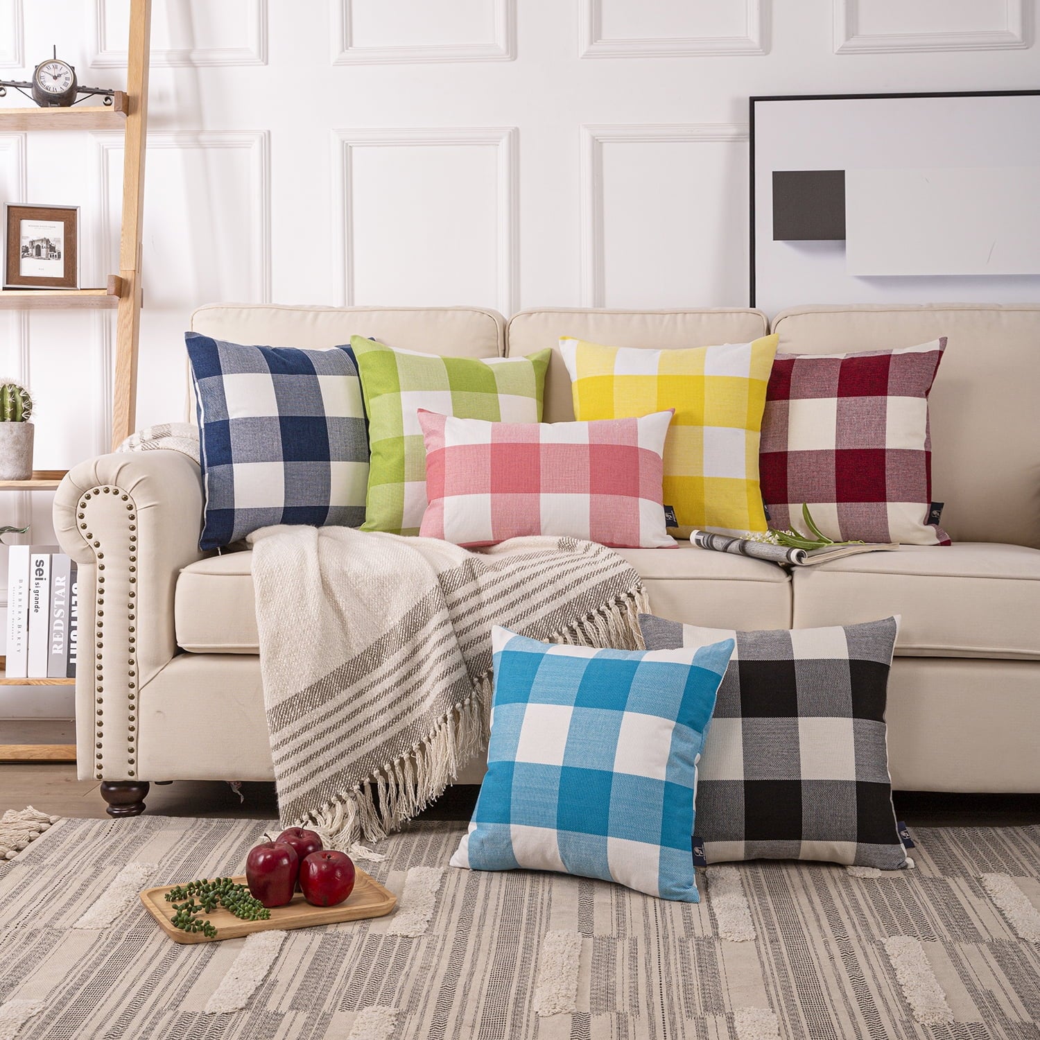 Buffalo Checker Plaid Farmhouse Summer Square Decorative Throw Pillow for Couch, 12" X 20", Yellow/White, 2 Pack