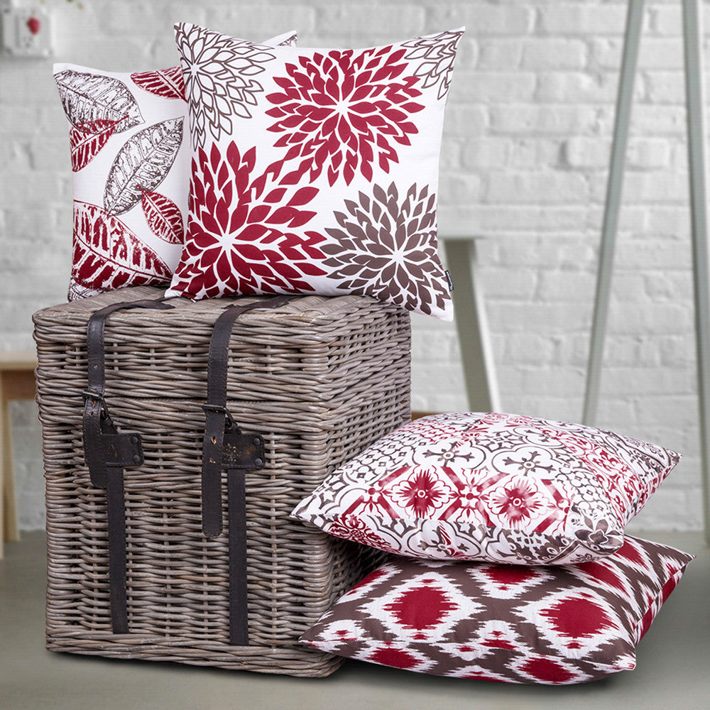 New Living Series Double-Sided Design Decorative Throw Pillow Cover, 18" X 18", Red/Brown, 4 Pack