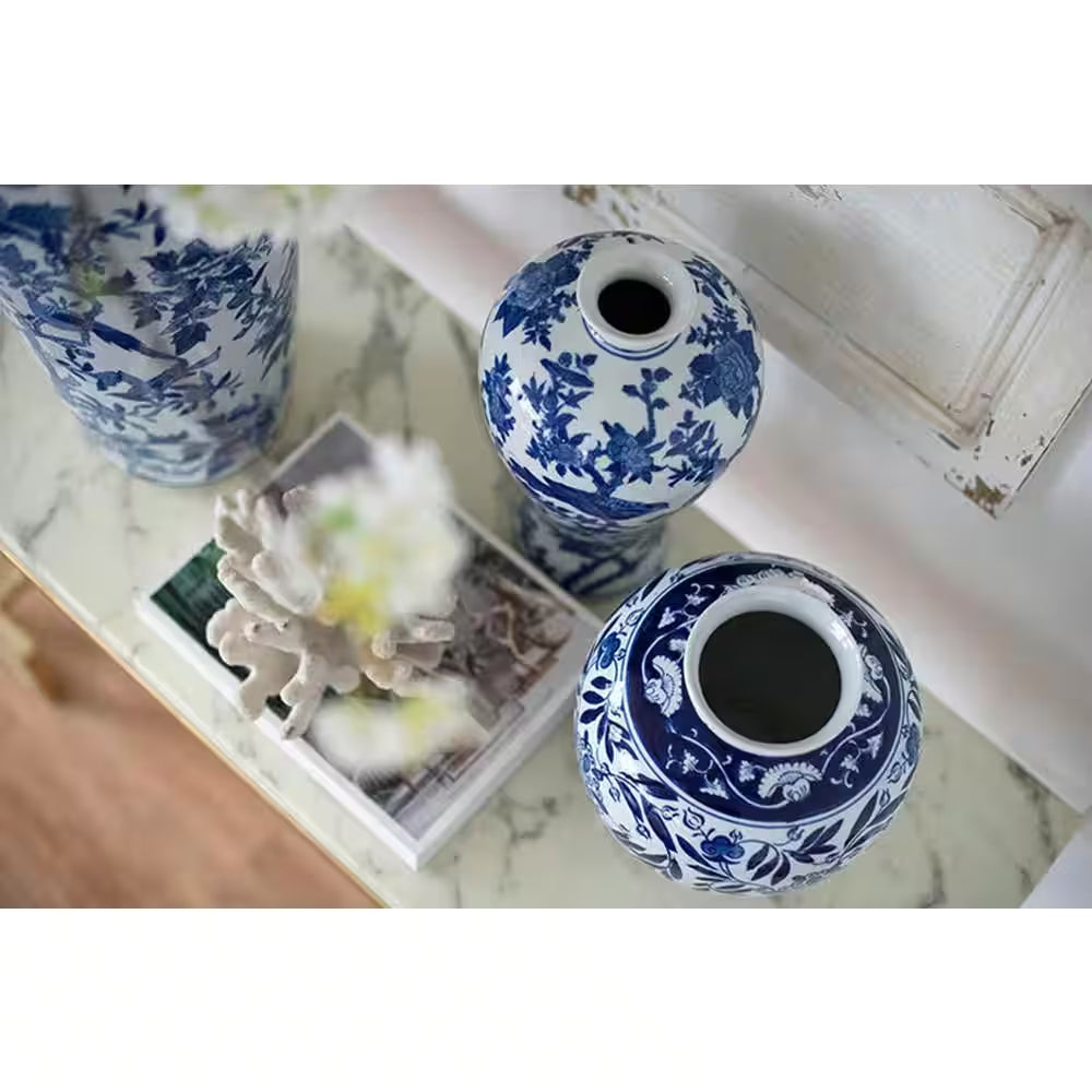 Ren 7 In. X 13 In. Blue and White Decorative Vase