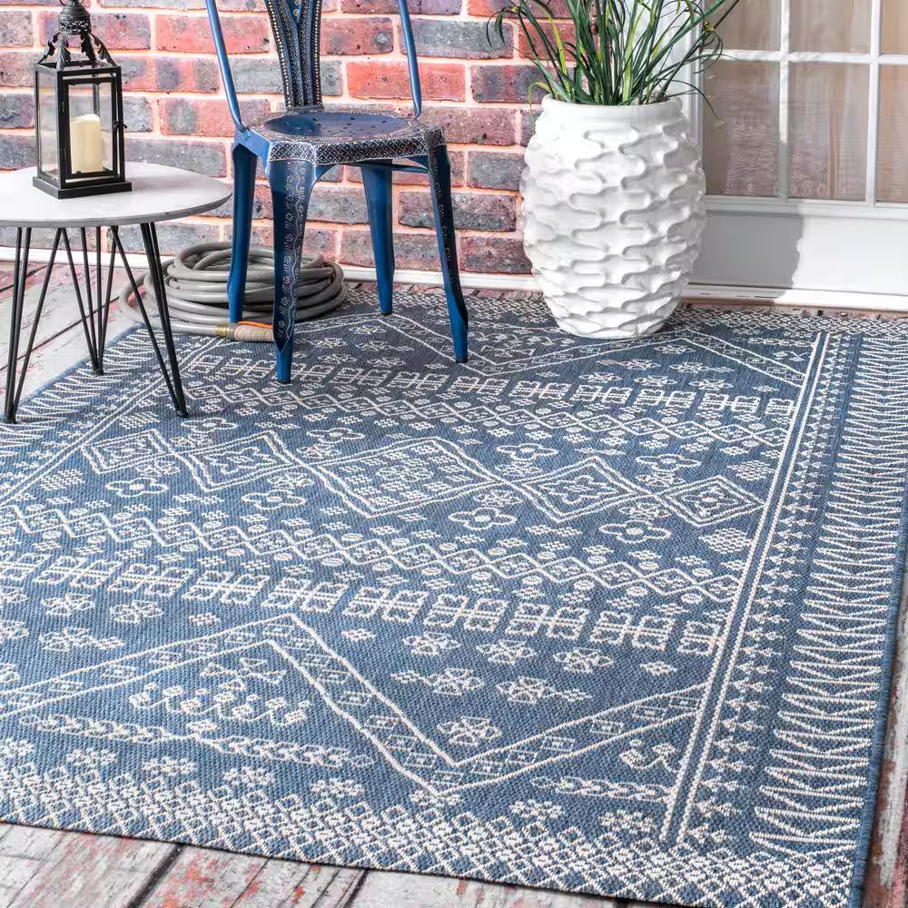 Kandace Tribal Blue 5 Ft. X 8 Ft. Indoor/Outdoor Patio Area Rug
