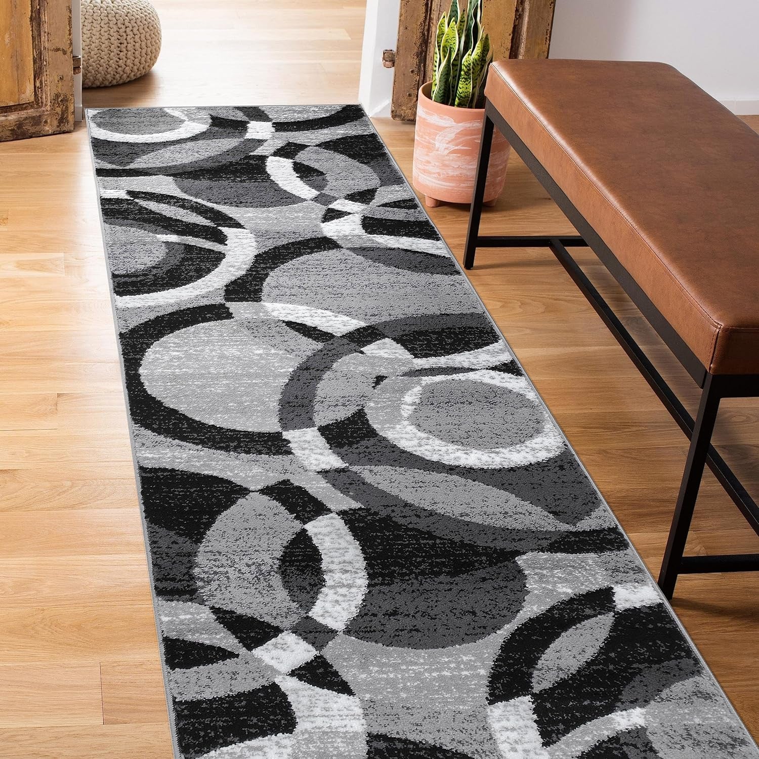 Contemporary Abstract Circles Perfect for High Traffic Areas of Your Living Room,Bedroom,Home Office,Kitchen Runner Rug 2' X 7' Gray