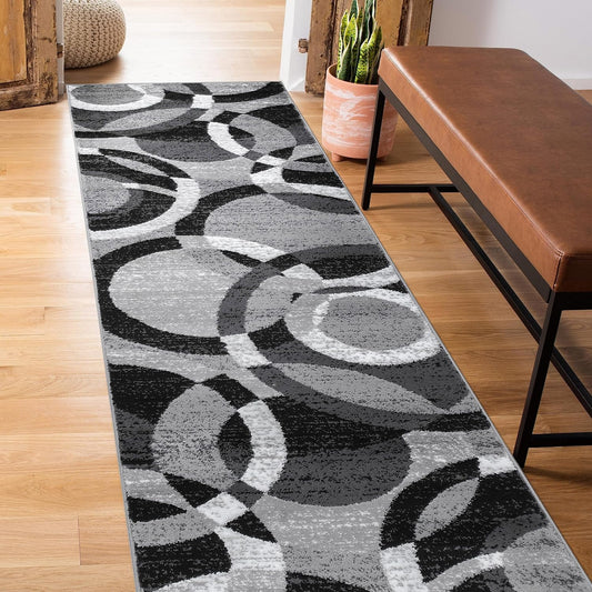 Contemporary Abstract Circles Perfect for High Traffic Areas of Your Living Room,Bedroom,Home Office,Kitchen Runner Rug 2' X 7' Gray