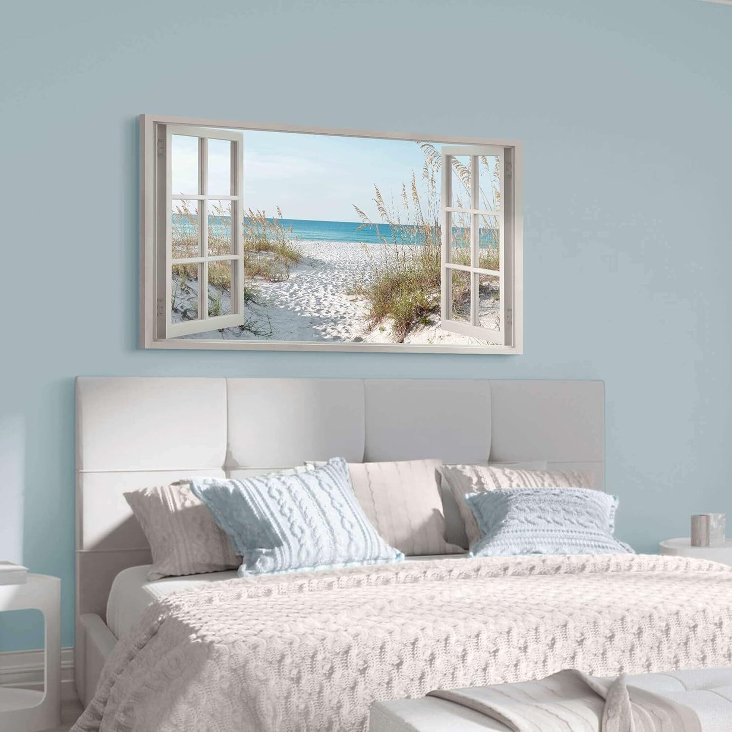 Window Beach Framed Wall Art Canvas Large Tropical Coastal Sea Landscape 48"X24"