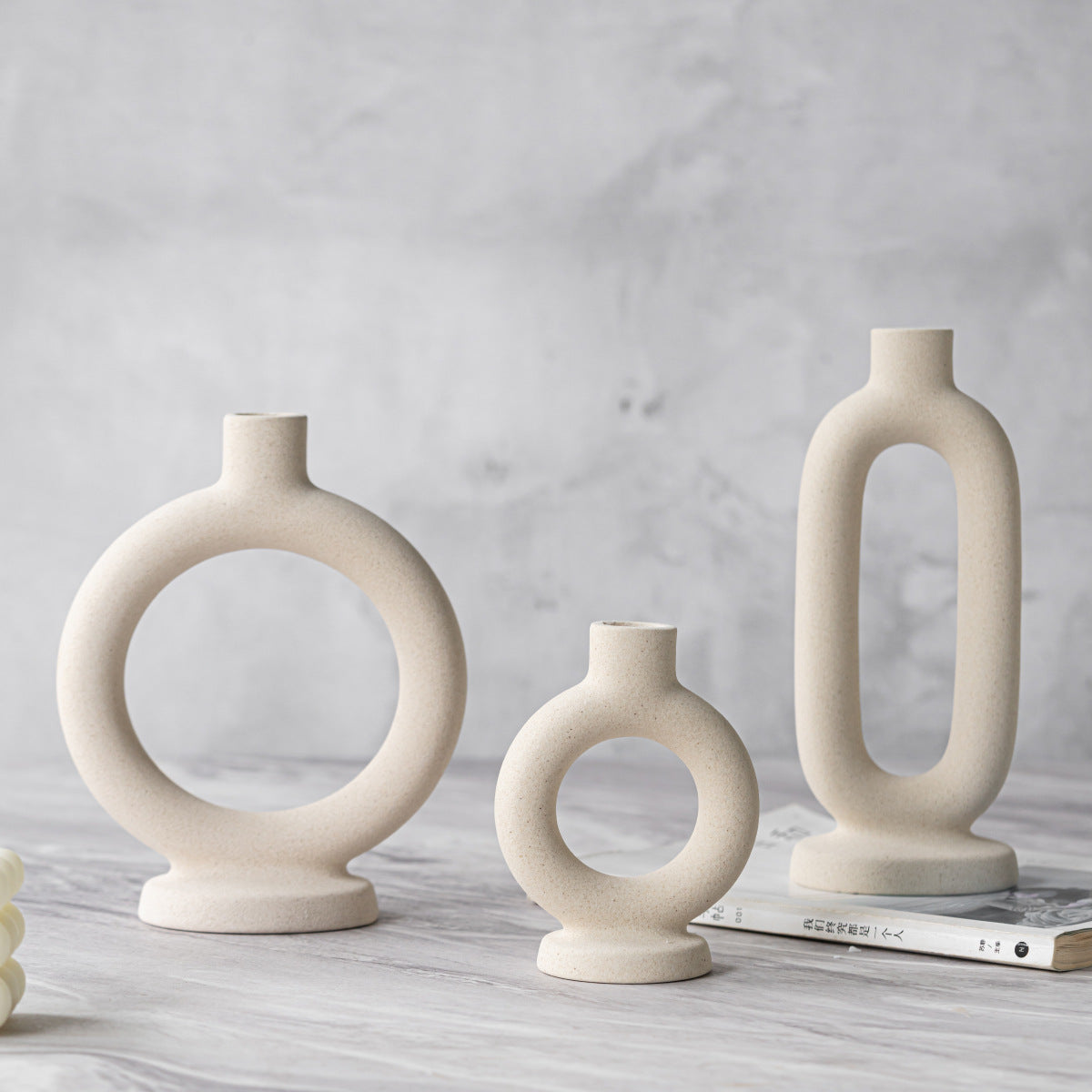 Off-white Unglazed Ceramic Candle Holder Decoration