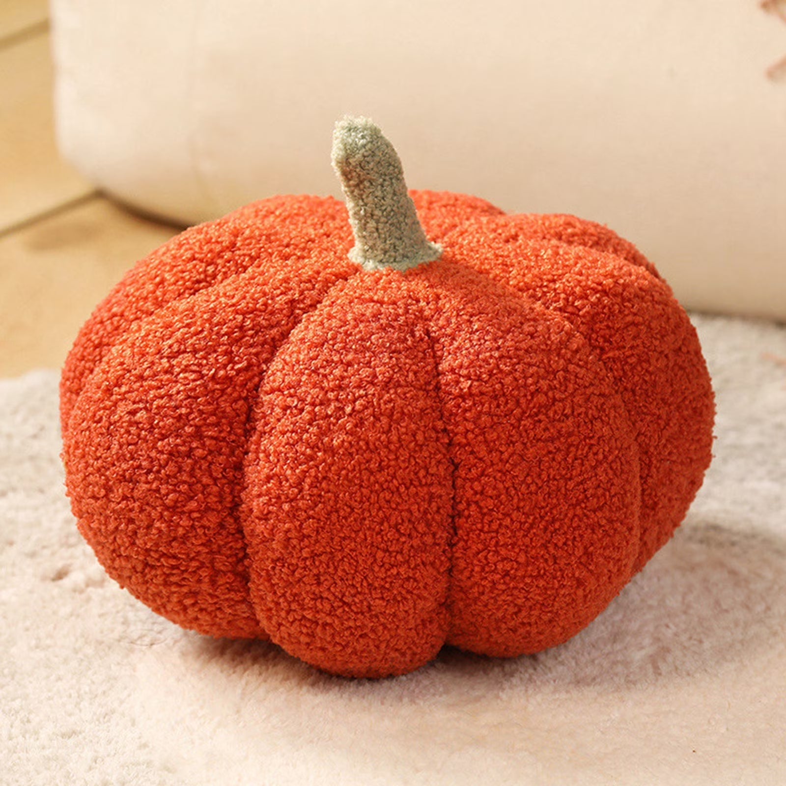 Faux Fur Pumpkin Throw Pillows Halloween Pillow Cute 3D Shaped Cushion Fluffy Pumpkin Plush Decorative for Couch, Ultra Soft Pumpkin Decorative Pillow Cushion Orange, 5 X 8 Inches