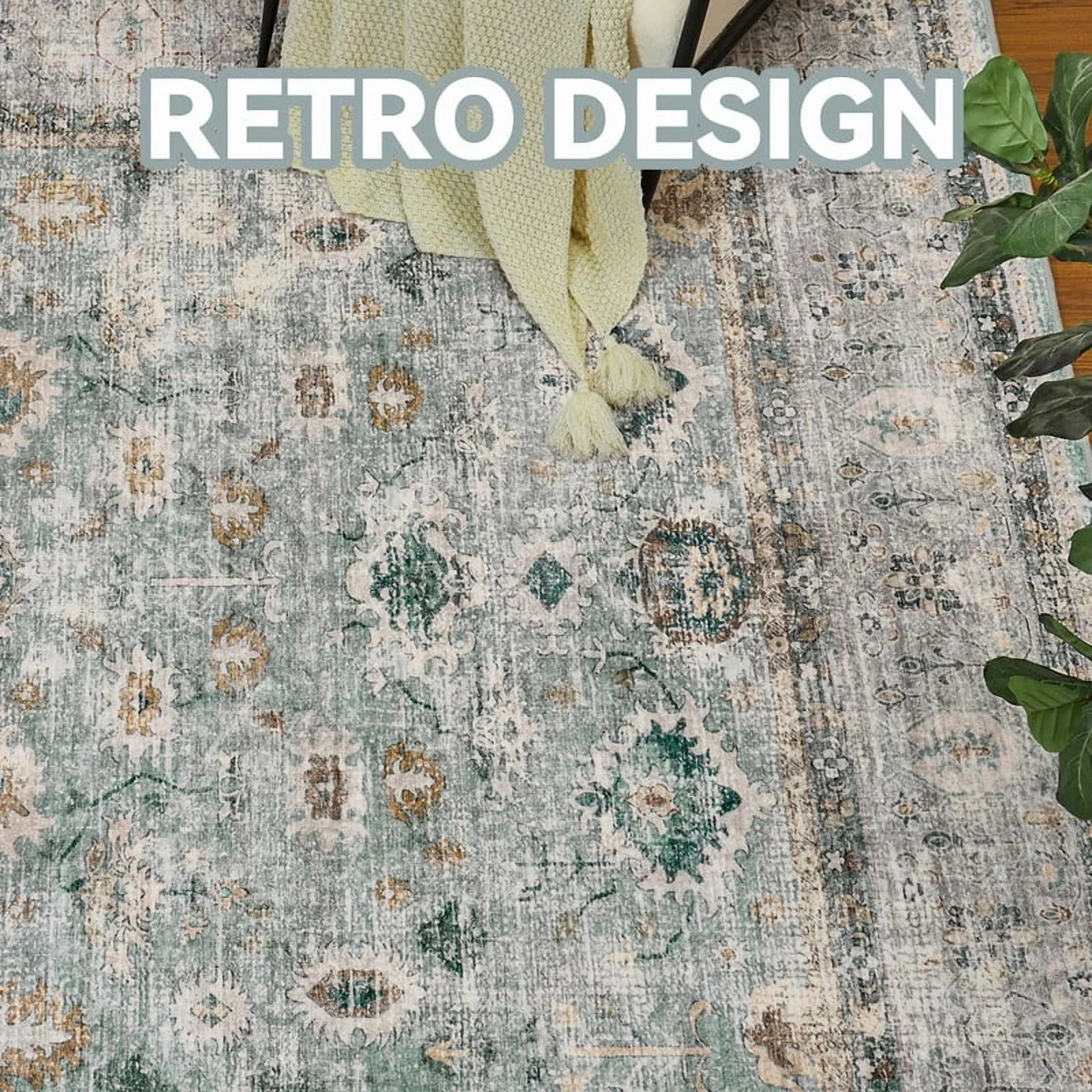 Runner Rugs 2X10 Area Rugs Washable Oriental Carpet Traditional Bedroom Throw Rug Rubber Back Vintage Distressed Neutral Hallway Kitchen Bathroom Rug Green