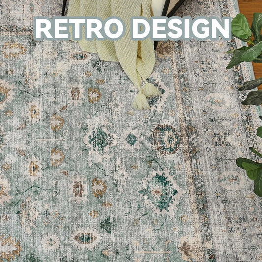 Runner Rugs 2X10 Area Rugs Washable Oriental Carpet Traditional Bedroom Throw Rug Rubber Back Vintage Distressed Neutral Hallway Kitchen Bathroom Rug Green