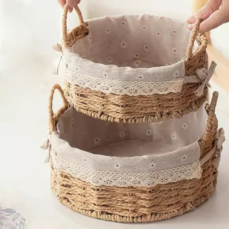 Wicker Baskets Storage Baskets Sundries Organizer with Lid Bathroom Clothes Laundry Basket Household Towel Toys Container Basket
