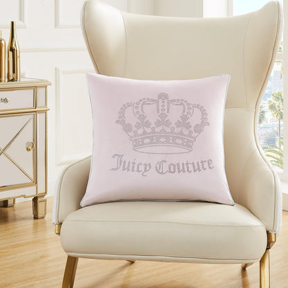 - Decorative Accent Pillow, Velvet Rhinestone Crown, Premium Reversible Throw Pillow, Living Room and Bedroom Décor, Measures 20" X 20", Pink Blush