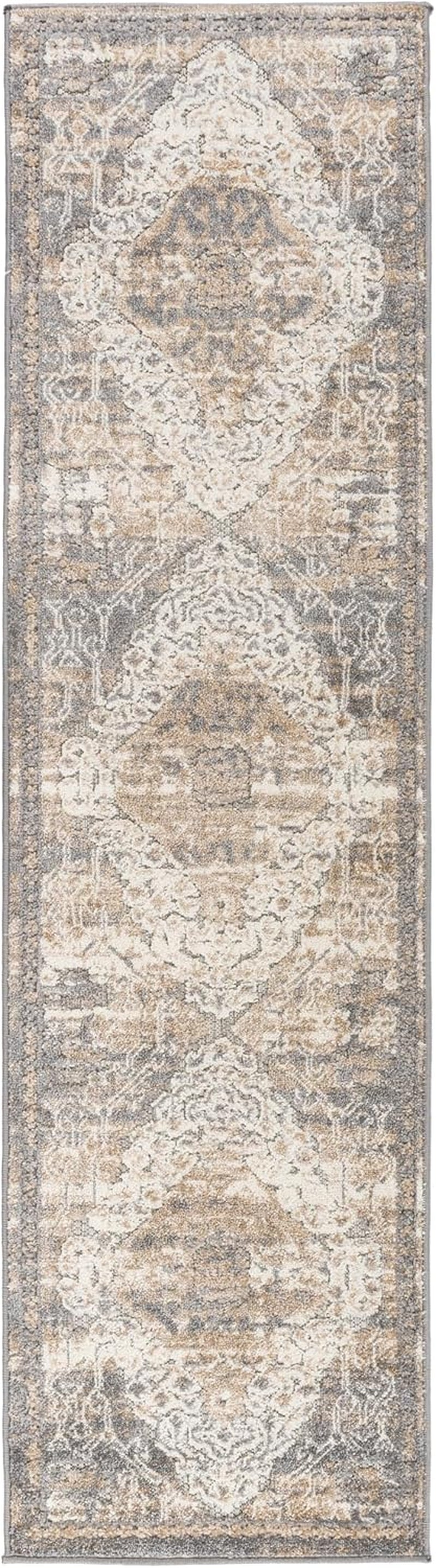 Distressed Traditional Indoor/Outdoor Runner Rug 2' X 7' Beige