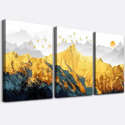 Golden Mountain Abstract Wall Art, 16 X 24 Inches, Modern Abstract Landscape Painting, Framed Canvas Prints, Home Wall Decor for Bedroom, Living Room, Office, Kitchen