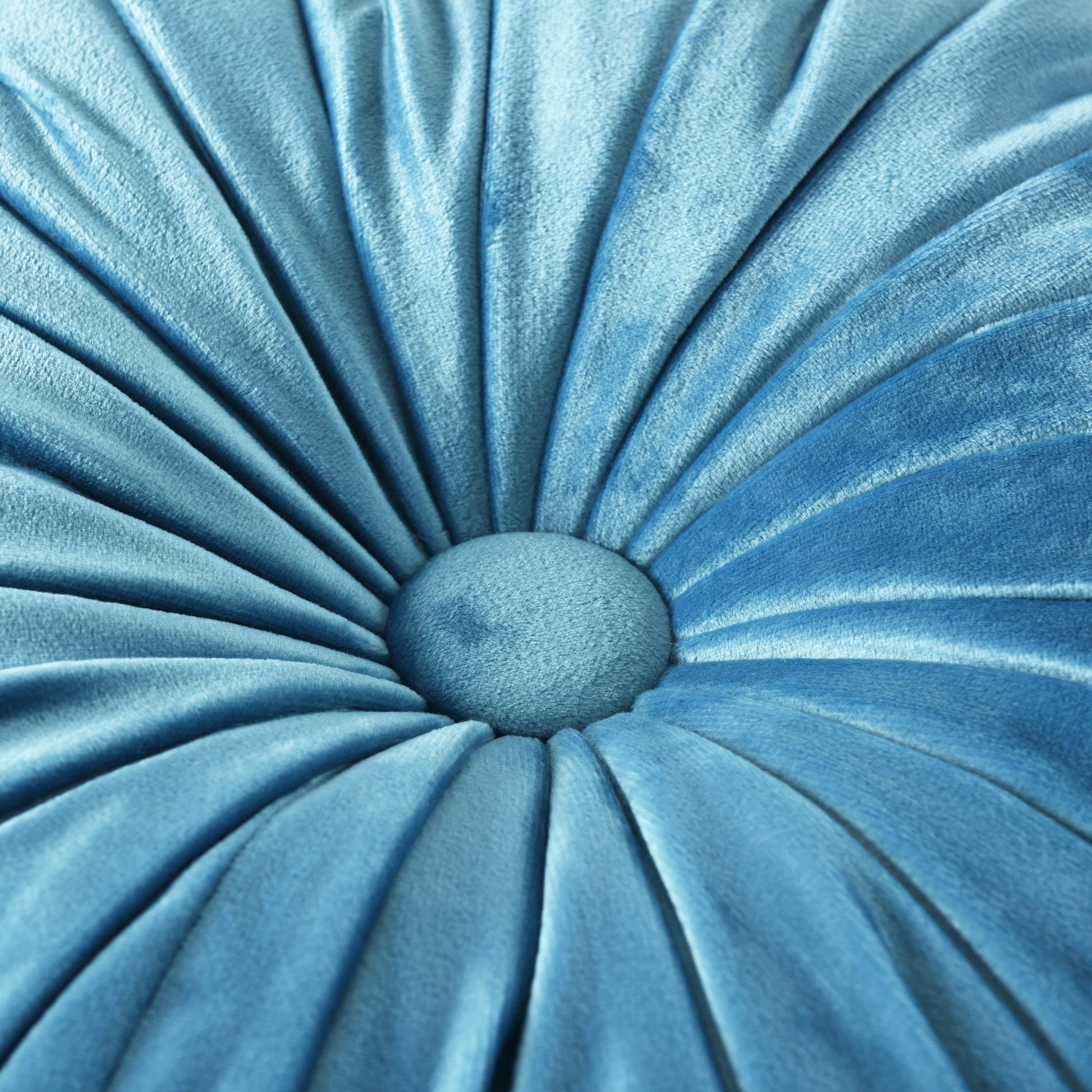Set of 2 Pumpkin Pleated round Throw Pillows, Soft Velvet, Dusty Blue, 14.5" Diameter