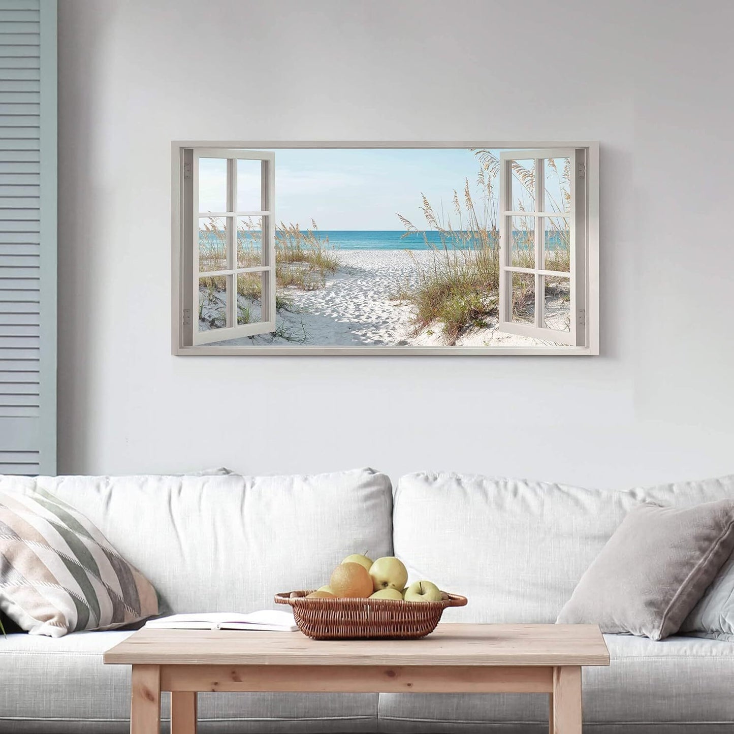Window Beach Framed Wall Art Canvas Large Tropical Coastal Sea Landscape 48"X24"