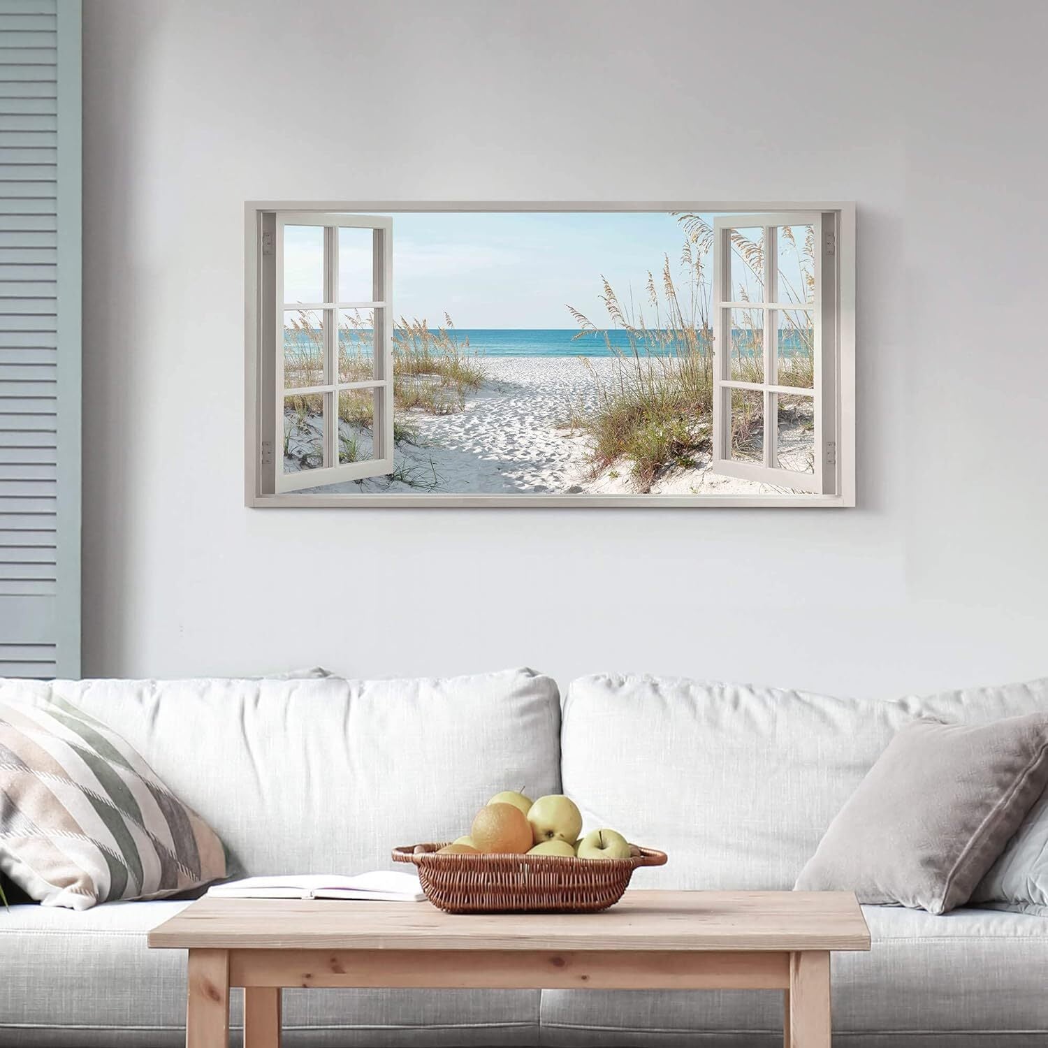 Window Beach Framed Wall Art Canvas Large Tropical Coastal Sea Landscape 48"X24"