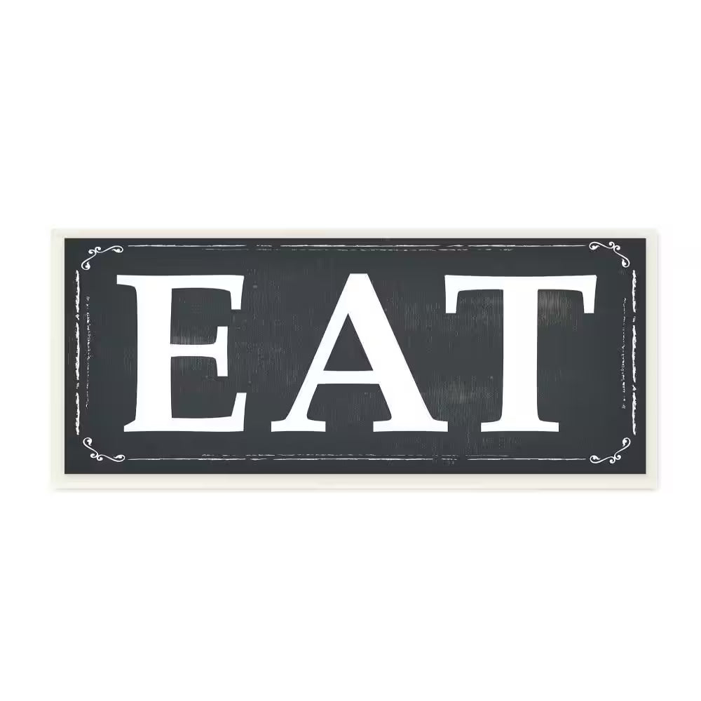 7 In. X 17 In. "EAT Black and White" by ND Art Printed Wood Wall Art