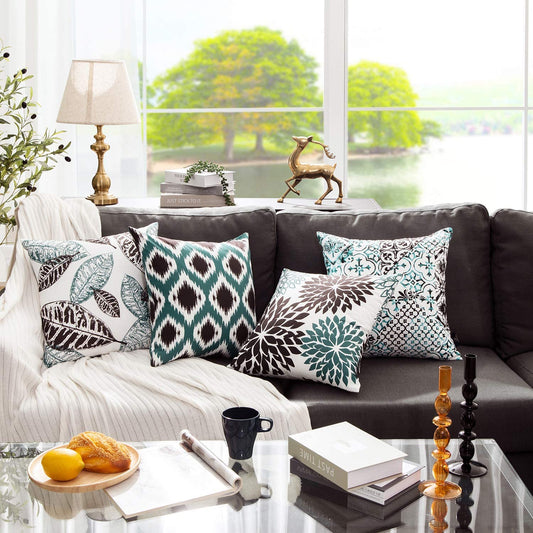 Vintage and Classic Series Decorative Throw Pillow Cover, 18" X 18", Blue/Black, 4 Pack