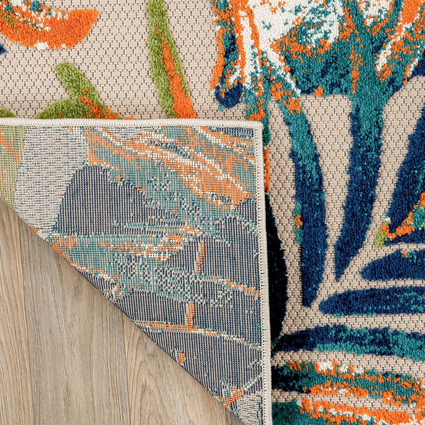 Tropical Floral Leaves Indoor/Outdoor Area Rug Durable Polypropylene, Non-Shedding, Easy to Clean, Perfect for Patio, Backyard, Deck and Outdoor Lounge, High Traffic Areas, 7'10" X 10'
