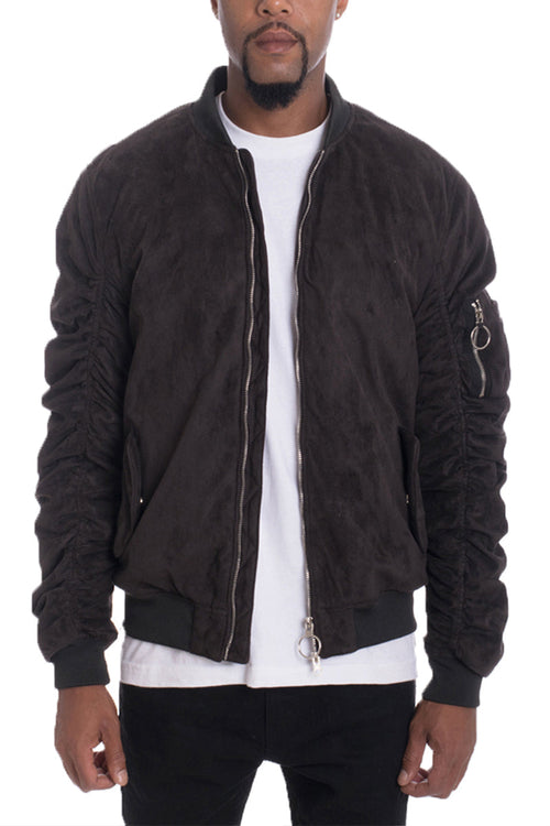 Faux Suede Tagged Bomber