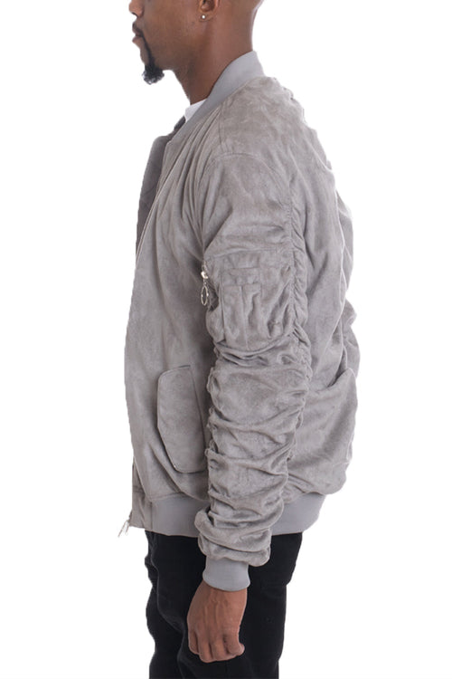 Faux Suede Tagged Bomber