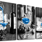 Canvas Wall Art for Kitchen Wall Decor for Dining Room Black and White Wine Glasses Painting Modern Blue Wine Canvas Art Prints Ready to Hang Pictures for Restaurant Home Decorations 12X16 3 Piece
