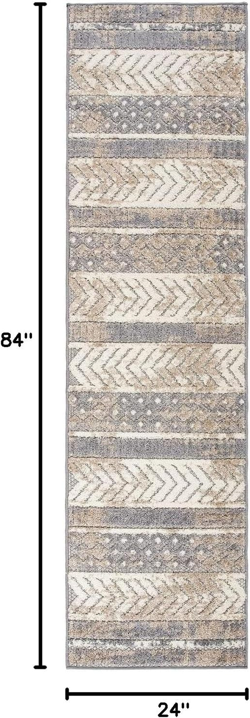 Distressed Geometric Indoor/Outdoor Beige Runner Rug Modern Tribal Stripe, Durable Stain Resistant Low Profile Perfect for Patio, Backyard, Deck and Outdoor Lounge 2' X 7'