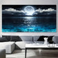 A Frameless Moonlight Ocean Canvas Wall Art, Large Abstract Moonlight Reflection Printing, Modern Home Decoration, Suitable For