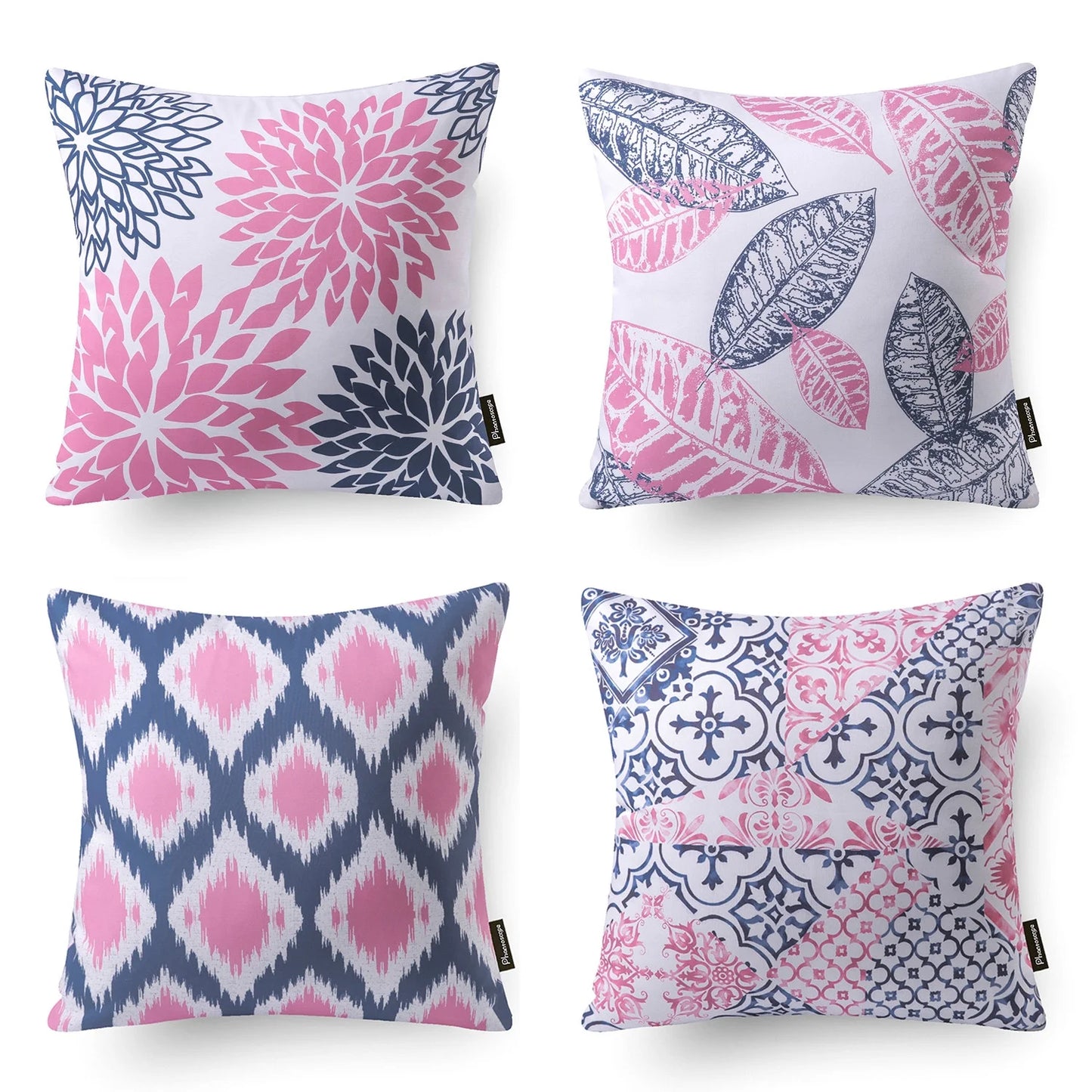 New Living Series Double Side Design Decorative Throw Pillow Cover, 18" X 18", Blue Pink, 4 Set