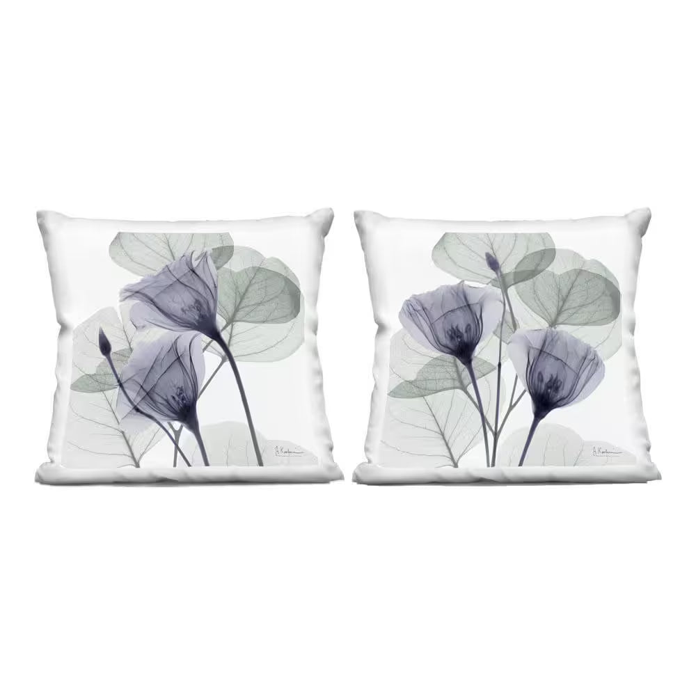 Fading Florals and Herbs Green Abstract Polyester 18 In. X 18 In. Throw Pillow Set of 2
