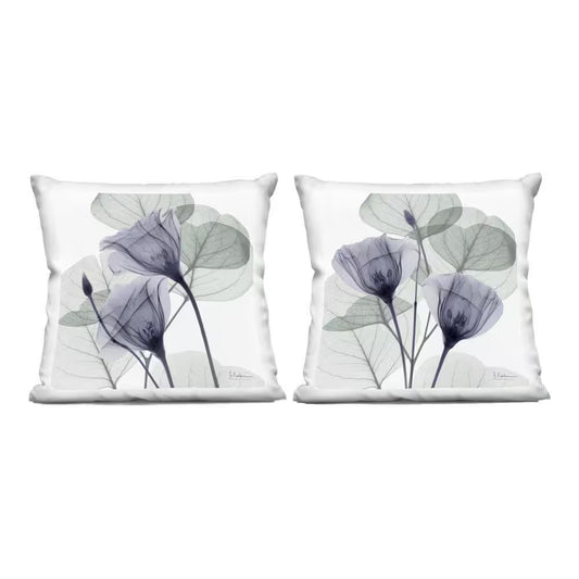 Fading Florals and Herbs Green Abstract Polyester 18 In. X 18 In. Throw Pillow Set of 2