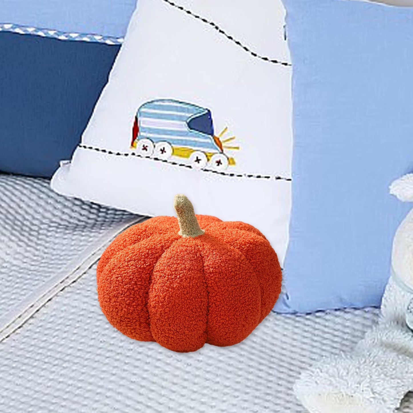 Faux Fur Pumpkin Throw Pillows Halloween Pillow Cute 3D Shaped Cushion Fluffy Pumpkin Plush Decorative for Couch, Ultra Soft Pumpkin Decorative Pillow Cushion Orange, 5 X 8 Inches