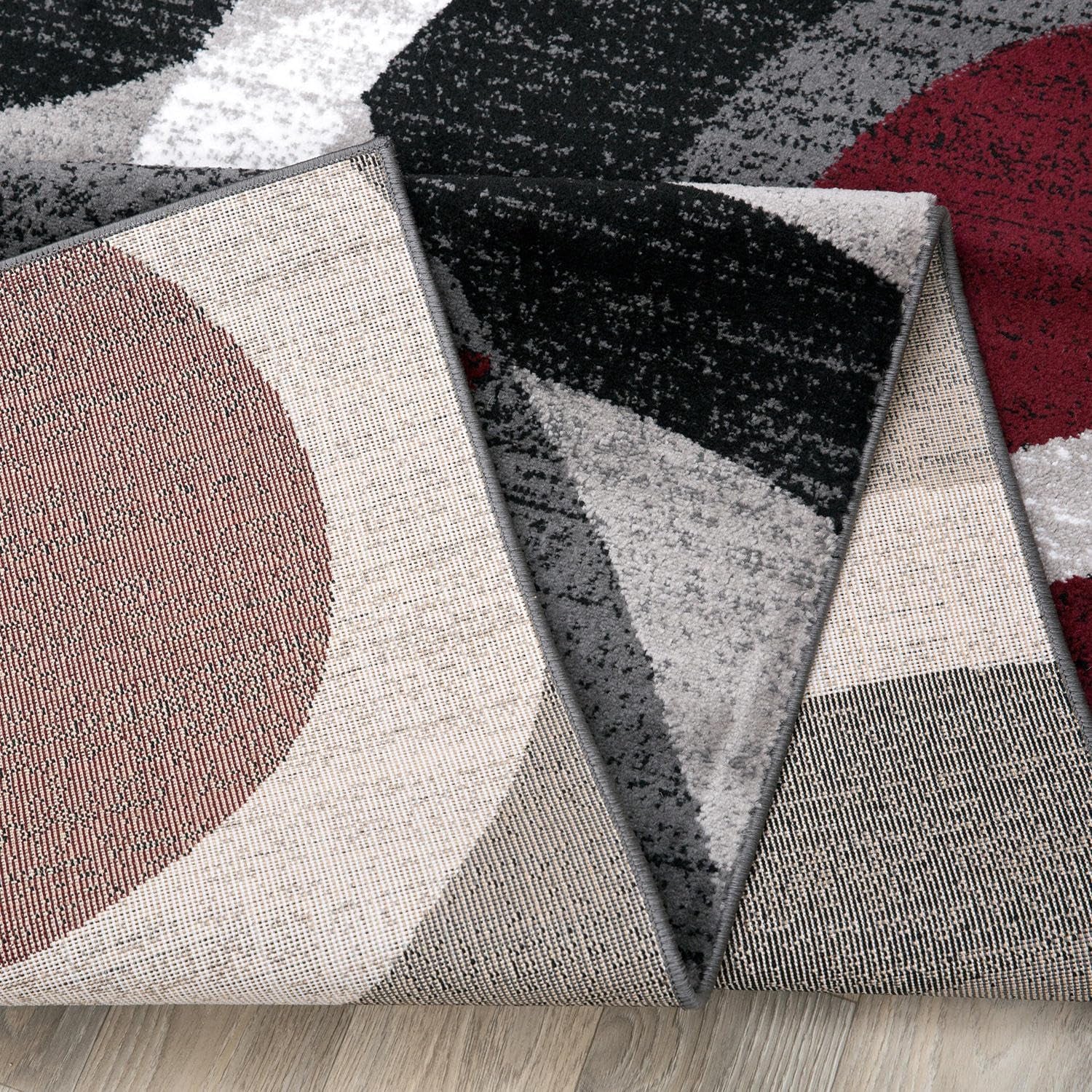Red Modern Geometric Indoor Area Rug, Overlapping Circle Pattern, Fade Resistant, Non-Shedding, for Living Room, Bedroom and Home Office, 5'3" X 7'3"