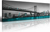 Philadelphia Skyline City Canvas Wall Art Decor Framed 14"X48" Black and White Aqua Green Teal Panorama Cityscape Pictures Artwork Painting Poster for Bedroom Office Decoration Stretch