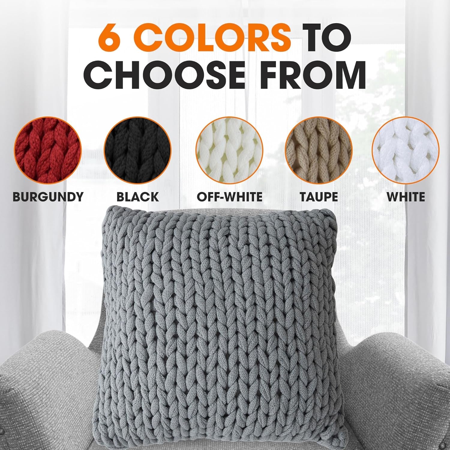 Knit Throw Pillow - Decorative Chunky Knit Pillow for Couch & Bed - Machine Washable - 18" - Gray
