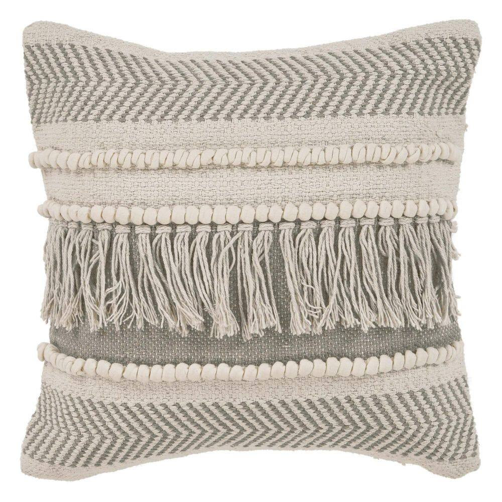Beige Striped Polyester 20 In. X 20 In. Throw Pillow Set of 2