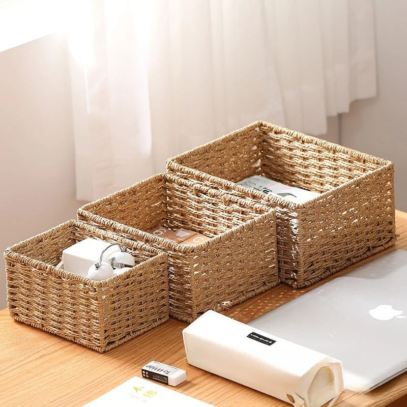 3Pcs/Set Wicker Baskets for Organising Pack of Nesting Storage Baskets for Shelves Wicker Storage Baskets for Bathroom Shelf