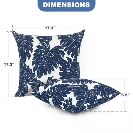 17.3 In. X 17.3 In. Patio Square Outdoor Throw Pillow in Palm Leaf (2-Pack)