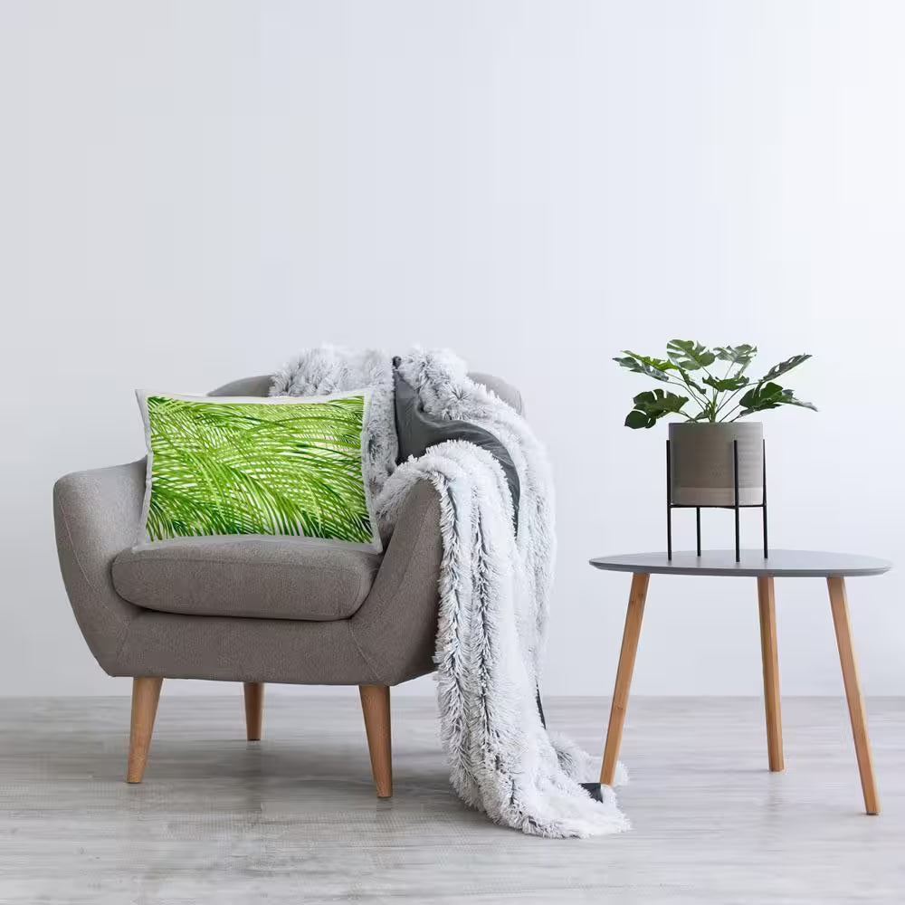 Tropical Palms Pattern Green Floral Polyester 14 In. X 20 In. Throw Pillow