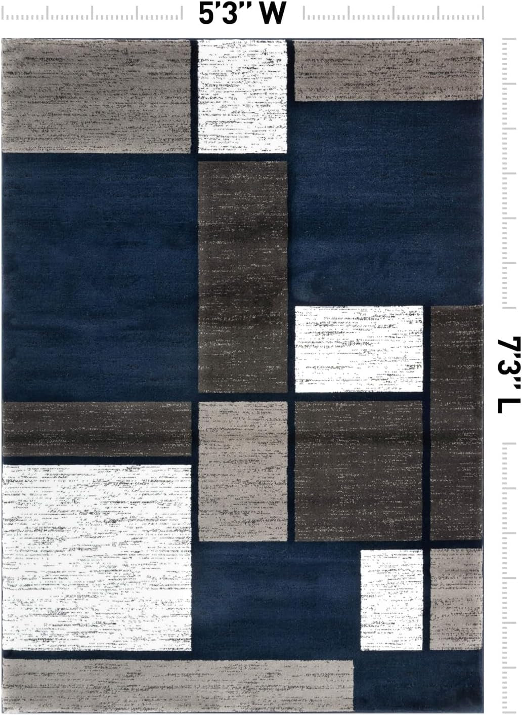 Modern Geometric Boxes Navy Area Rug, Non-Shedding Carpet for Living Room, Bedroom, or Dining Room, 5'3" X 7'3"