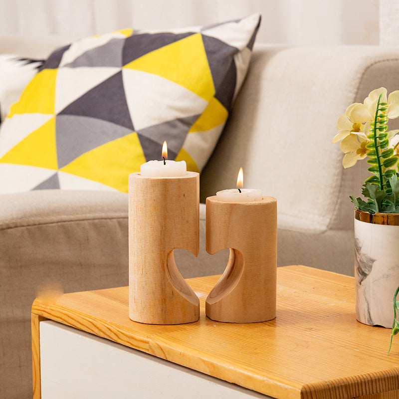 Valentine's Day Creative Heart Wooden Candle Cup