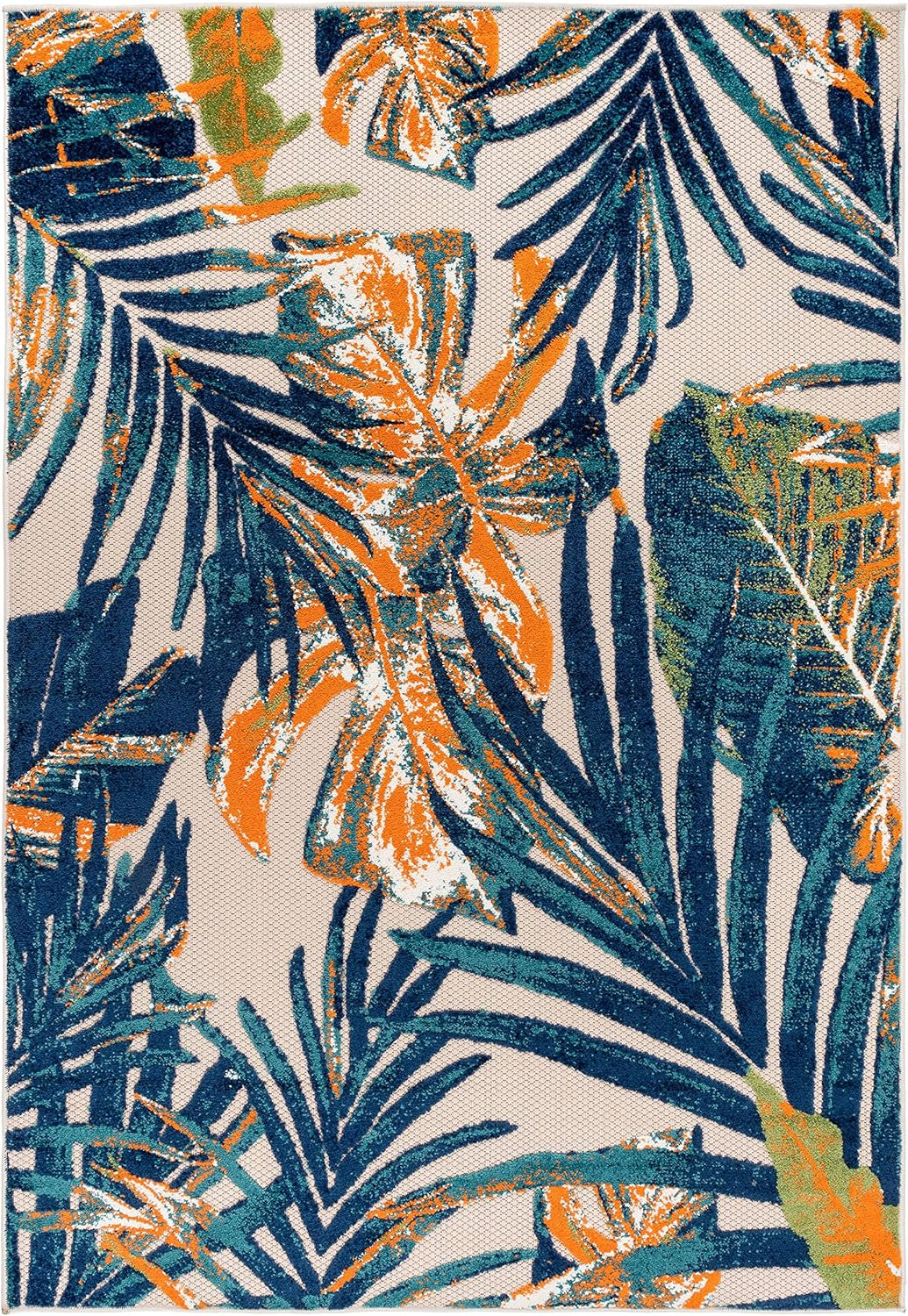 Tropical Floral Leaves Indoor/Outdoor Area Rug Durable Polypropylene, Non-Shedding, Easy to Clean, Perfect for Patio, Backyard, Deck and Outdoor Lounge, High Traffic Areas, 7'10" X 10'