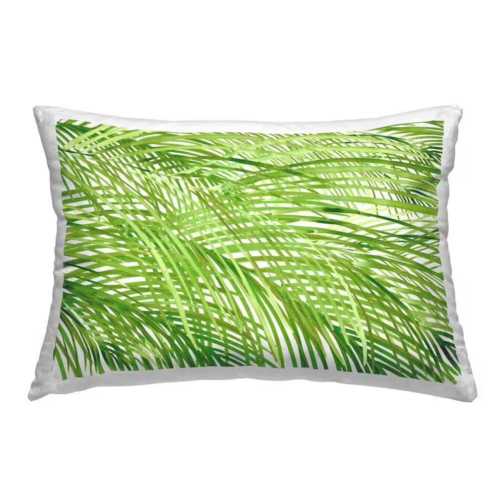 Tropical Palms Pattern Green Floral Polyester 14 In. X 20 In. Throw Pillow