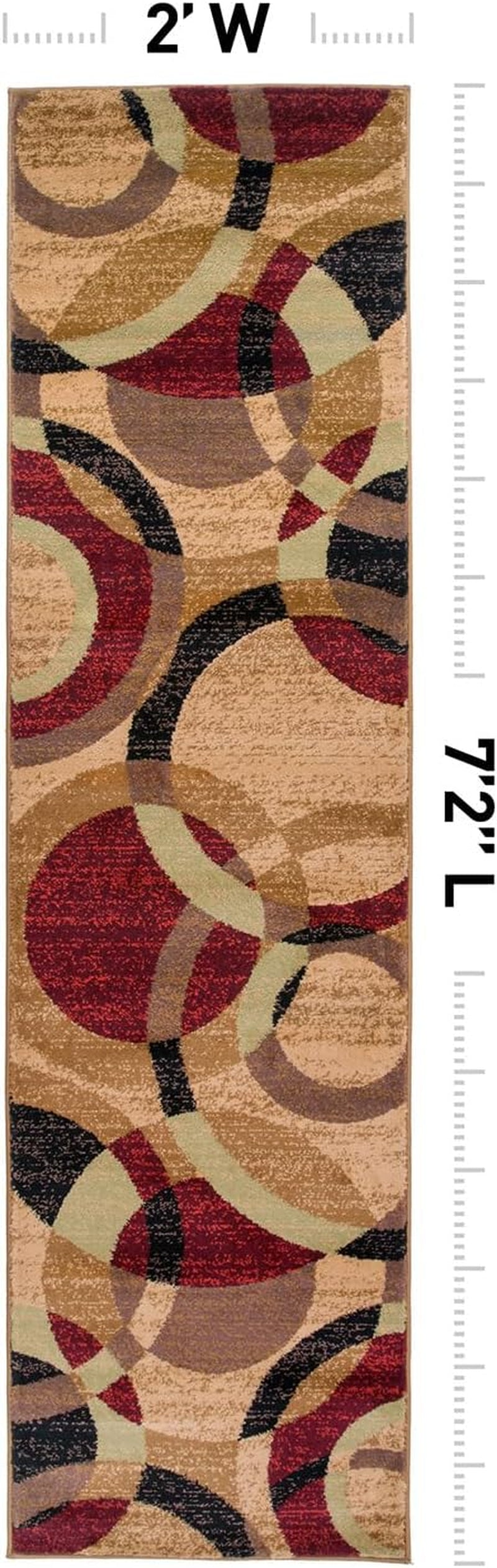 Contemporary Abstract Circles Perfect for High Traffic Areas of Your Living Room,Bedroom,Home Office,Kitchen Easy Cleaning Runner Rug 2' X 7'2" Multi