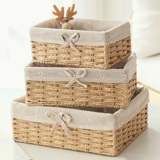 Wicker Baskets Storage Baskets Sundries Organizer with Lid Bathroom Clothes Laundry Basket Household Towel Toys Container Basket