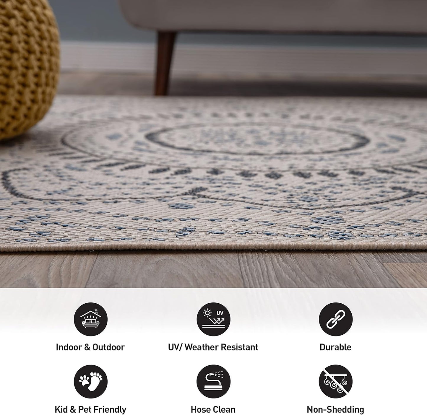 Medallion Easy Cleaning for Patio/ Deck Rugs,Balcony Rugs Indoor/Outdoor Area Rug 5' X 7' Cream