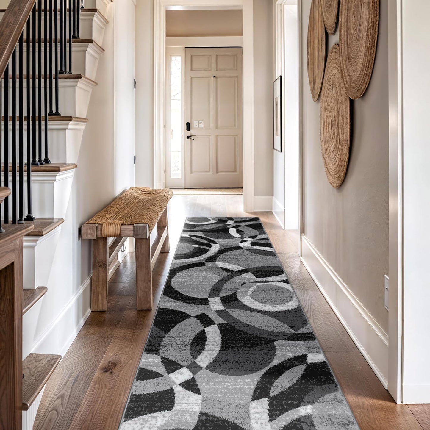 Contemporary Abstract Circles Perfect for High Traffic Areas of Your Living Room,Bedroom,Home Office,Kitchen Runner Rug 2' X 7' Gray